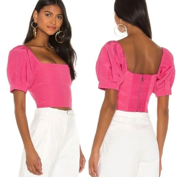 Alice + Olivia Joslyn Puff Sleeve Cropped Top in Wild Pink Size 2 - Picture 14 of 14